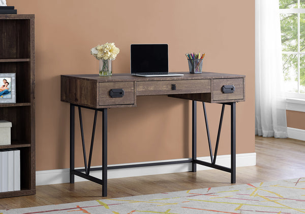 English Elm Computer 48" Desk with Reversible Left/Right Layout, File Drawer & Closed Storage, Metal Legs, Modern Brown 56 L x 27 W x 6 H B2710P219750