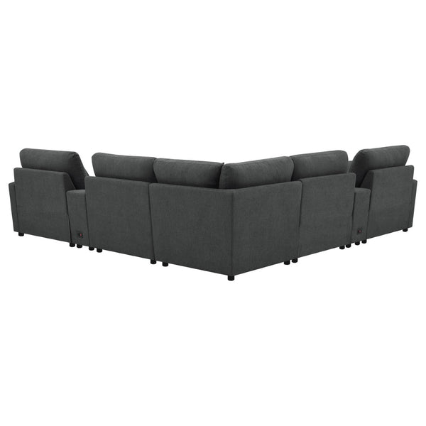 English Elm Dark Grey Modular Sectional with Power Recliners Consoles and Lift Top Storage B062S01848