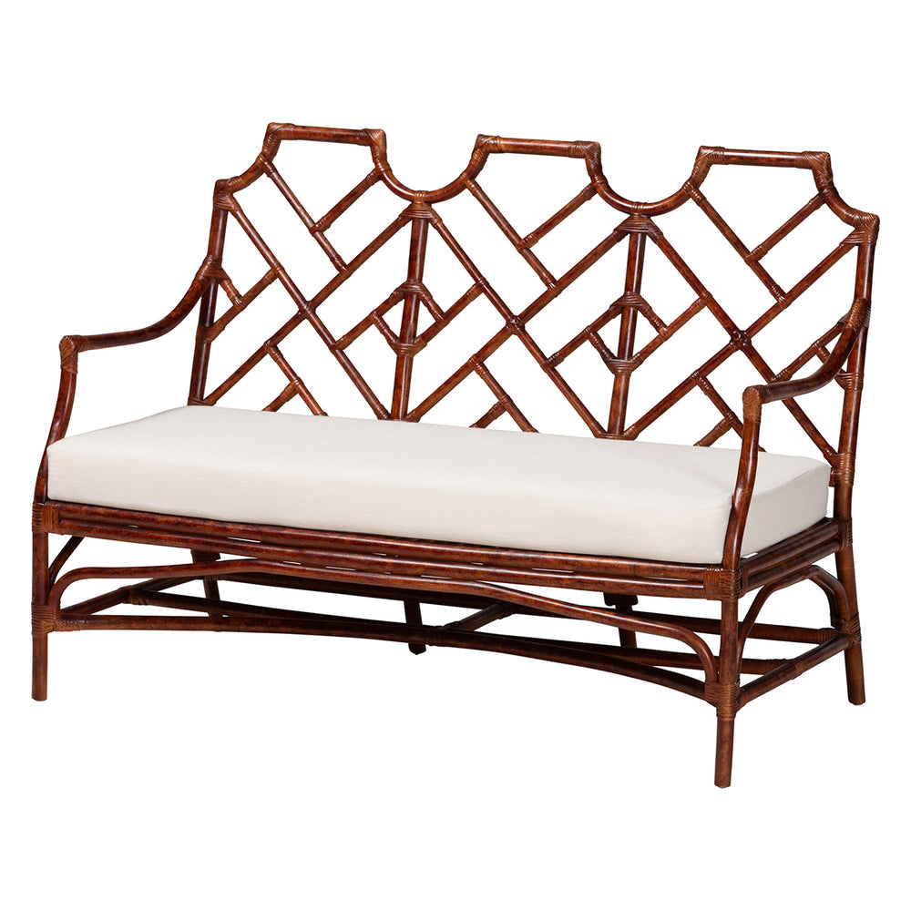 Baxton Studio Bali & Pari Aella Handwoven Rattan Loveseat Bench Boho Settee with Plush Cushion Amadea-Tortoise/Rattan-Cushion-Sofa