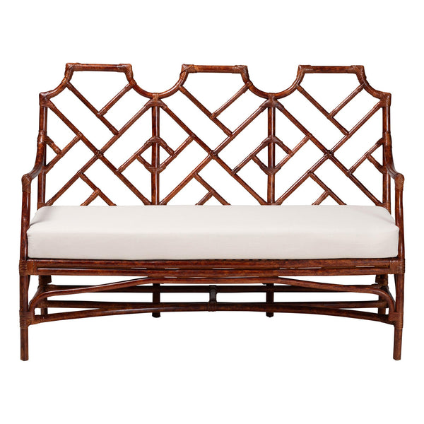 Baxton Studio Bali & Pari Aella Handwoven Rattan Loveseat Bench Boho Settee with Plush Cushion Amadea-Tortoise/Rattan-Cushion-Sofa