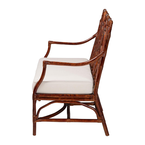 Baxton Studio Bali & Pari Aella Handwoven Rattan Loveseat Bench Boho Settee with Plush Cushion Amadea-Tortoise/Rattan-Cushion-Sofa