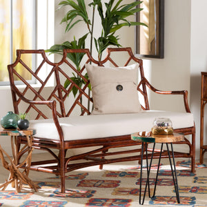 Baxton Studio Bali & Pari Aella Handwoven Rattan Loveseat Bench Boho Settee with Plush Cushion Amadea-Tortoise/Rattan-Cushion-Sofa