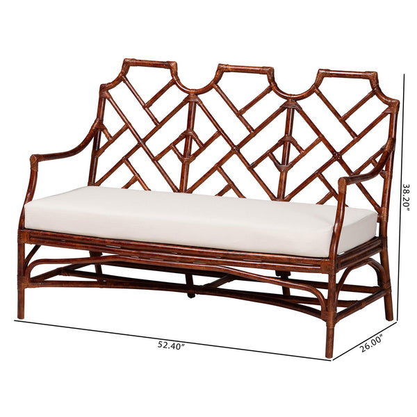 Baxton Studio Bali & Pari Aella Handwoven Rattan Loveseat Bench Boho Settee with Plush Cushion Amadea-Tortoise/Rattan-Cushion-Sofa