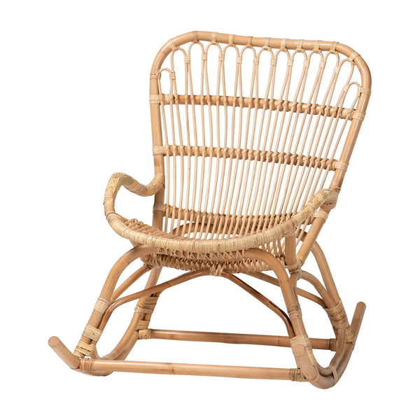 Baxton Studio Bali & Pari Mahin Handwoven Rattan Rocker Boho Coastal Accent Chair for Sunroom DC8005-Light Honey Rattan-RC