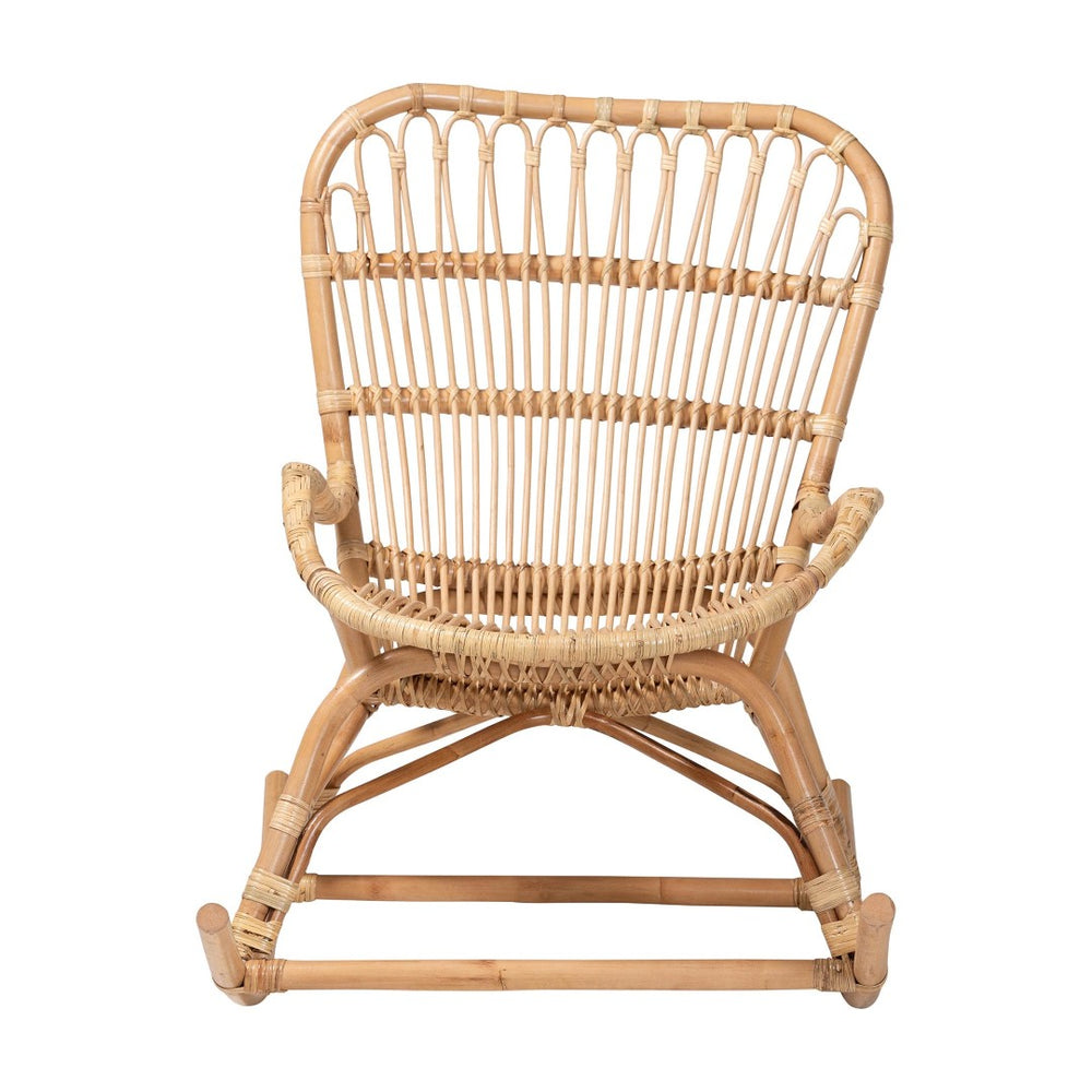 Baxton Studio Bali & Pari Mahin Handwoven Rattan Rocker Boho Coastal Accent Chair for Sunroom DC8005-Light Honey Rattan-RC