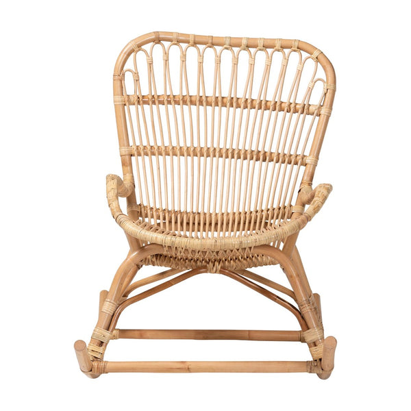 Baxton Studio Bali & Pari Mahin Handwoven Rattan Rocker Boho Coastal Accent Chair for Sunroom DC8005-Light Honey Rattan-RC