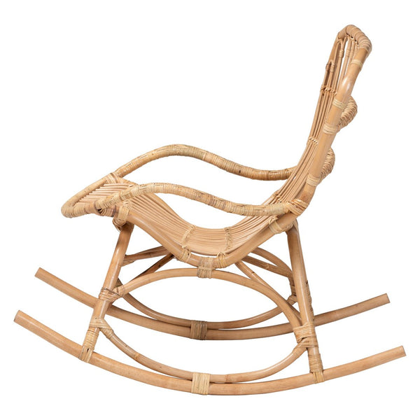 Baxton Studio Bali & Pari Mahin Handwoven Rattan Rocker Boho Coastal Accent Chair for Sunroom DC8005-Light Honey Rattan-RC