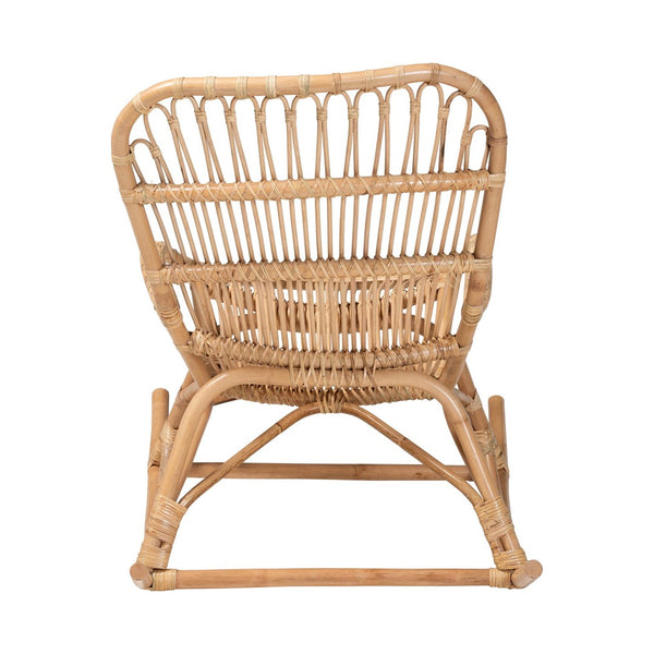 Baxton Studio Bali & Pari Mahin Handwoven Rattan Rocker Boho Coastal Accent Chair for Sunroom DC8005-Light Honey Rattan-RC
