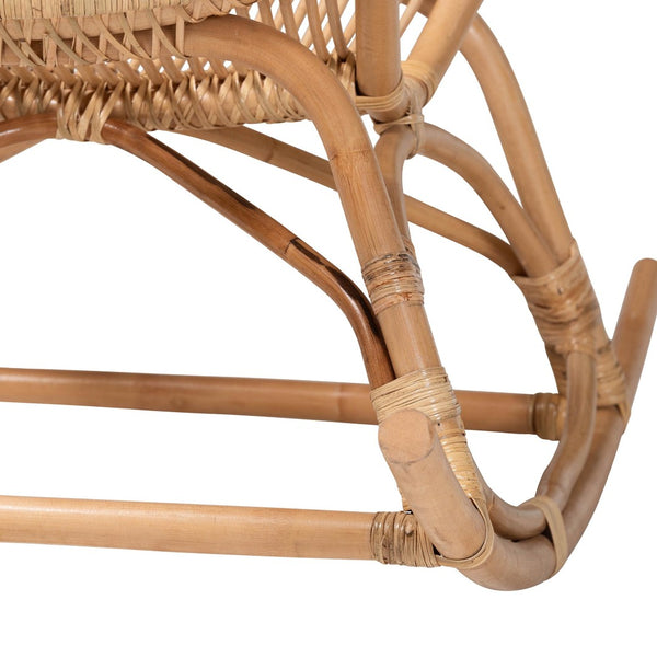 Baxton Studio Bali & Pari Mahin Handwoven Rattan Rocker Boho Coastal Accent Chair for Sunroom DC8005-Light Honey Rattan-RC
