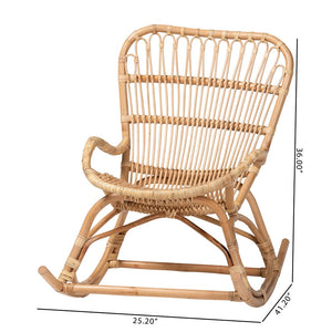 Baxton Studio Bali & Pari Mahin Handwoven Rattan Rocker Boho Coastal Accent Chair for Sunroom DC8005-Light Honey Rattan-RC