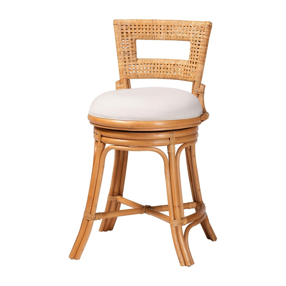 Baxton Studio Bali & Pari Amina Handwoven Rattan Swivel Counter Stool with Cushion for Kitchen Island Amina-Light Honey Rattan-CS
