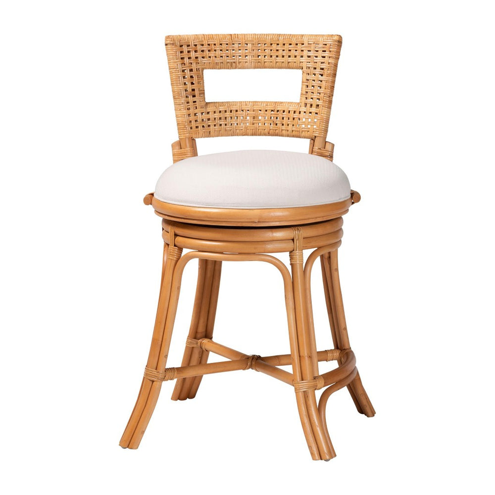 Baxton Studio Bali & Pari Amina Handwoven Rattan Swivel Counter Stool with Cushion for Kitchen Island Amina-Light Honey Rattan-CS
