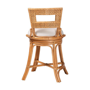 Baxton Studio Bali & Pari Amina Handwoven Rattan Swivel Counter Stool with Cushion for Kitchen Island Amina-Light Honey Rattan-CS