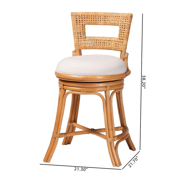 Baxton Studio Bali & Pari Amina Handwoven Rattan Swivel Counter Stool with Cushion for Kitchen Island Amina-Light Honey Rattan-CS
