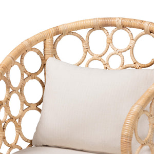 Baxton Studio Bali Prisca Natural Rattan 2-Pc Dining Chairs — Handwoven Bubble-Back, Removable Cushions, Coastal Chic Ariel-Light Honey Rattan-Cushion-DC