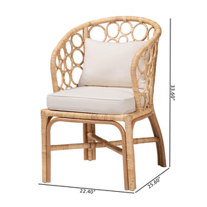 Baxton Studio Bali Prisca Natural Rattan 2-Pc Dining Chairs — Handwoven Bubble-Back, Removable Cushions, Coastal Chic Ariel-Light Honey Rattan-Cushion-DC