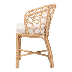 Baxton Studio Bali Prisca Natural Rattan Counter Stool With Bubble Frame Back, Removable Cushion, Handwoven Comfort Ariel-Light Honey Rattan-Cushion-CS