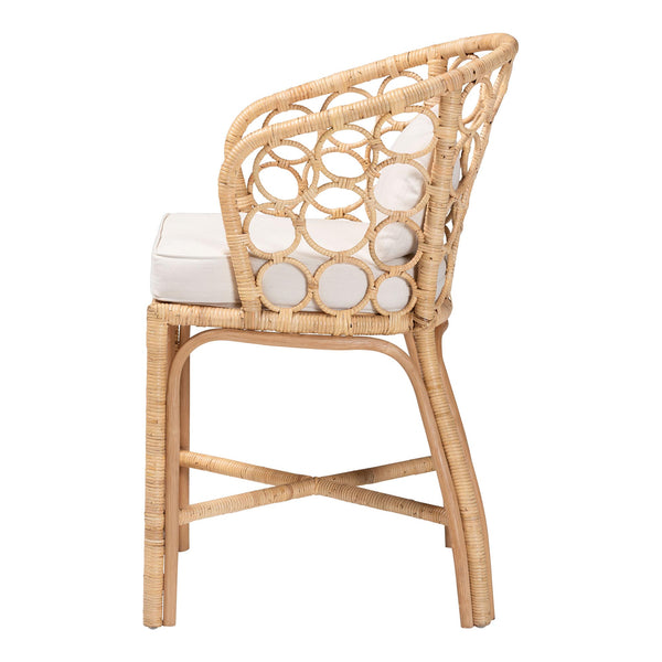 Baxton Studio Bali Prisca Natural Rattan Counter Stool With Bubble Frame Back, Removable Cushion, Handwoven Comfort Ariel-Light Honey Rattan-Cushion-CS