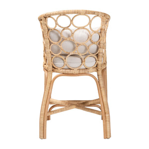 Baxton Studio Bali Prisca Natural Rattan Counter Stool With Bubble Frame Back, Removable Cushion, Handwoven Comfort Ariel-Light Honey Rattan-Cushion-CS