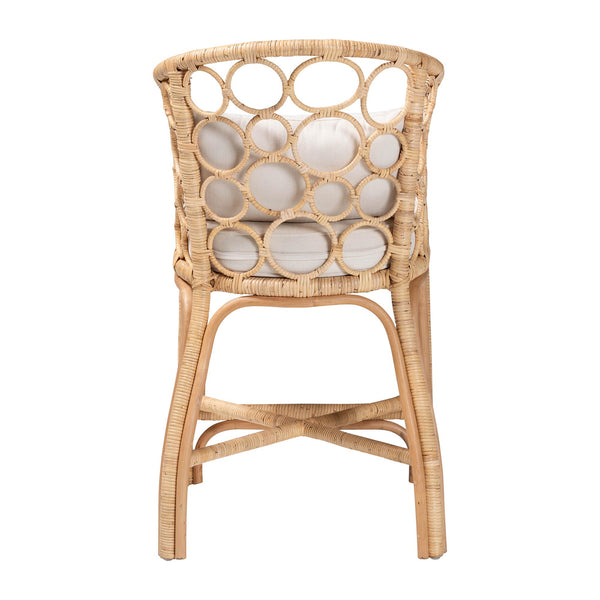 Baxton Studio Bali Prisca Natural Rattan Counter Stool With Bubble Frame Back, Removable Cushion, Handwoven Comfort Ariel-Light Honey Rattan-Cushion-CS