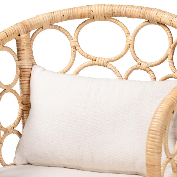 Baxton Studio Bali Prisca Natural Rattan Counter Stool With Bubble Frame Back, Removable Cushion, Handwoven Comfort Ariel-Light Honey Rattan-Cushion-CS