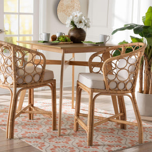 Baxton Studio Bali Prisca Natural Rattan Counter Stool With Bubble Frame Back, Removable Cushion, Handwoven Comfort Ariel-Light Honey Rattan-Cushion-CS