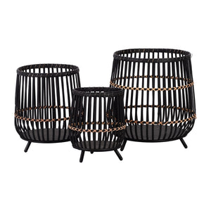 English Elm S/3 Bamboo Footed Planters Matte Black Finish Graduated Sizes for Modern Interiors B079106810