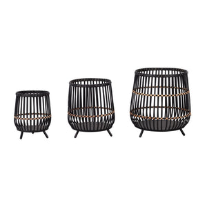 English Elm S/3 Bamboo Footed Planters Matte Black Finish Graduated Sizes for Modern Interiors B079106810