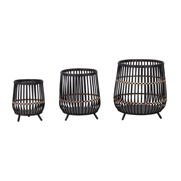 English Elm S/3 Bamboo Footed Planters Matte Black Finish Graduated Sizes for Modern Interiors B079106810