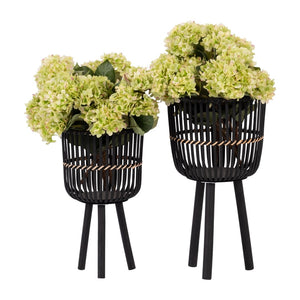 English Elm S/2 Bamboo Footed Planters Matte Black Tapered Sculptural Indoor Organic Modern Decor B079106811