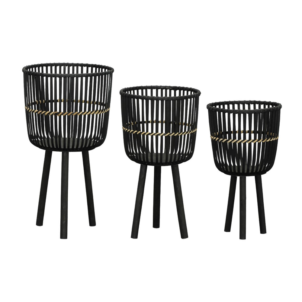 English Elm S/3 Black Bamboo Footed Planters Sculptural Organic Set for Indoor Outdoor Decor B079106812