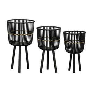English Elm S/3 Black Bamboo Footed Planters Sculptural Organic Set for Indoor Outdoor Decor B079106812