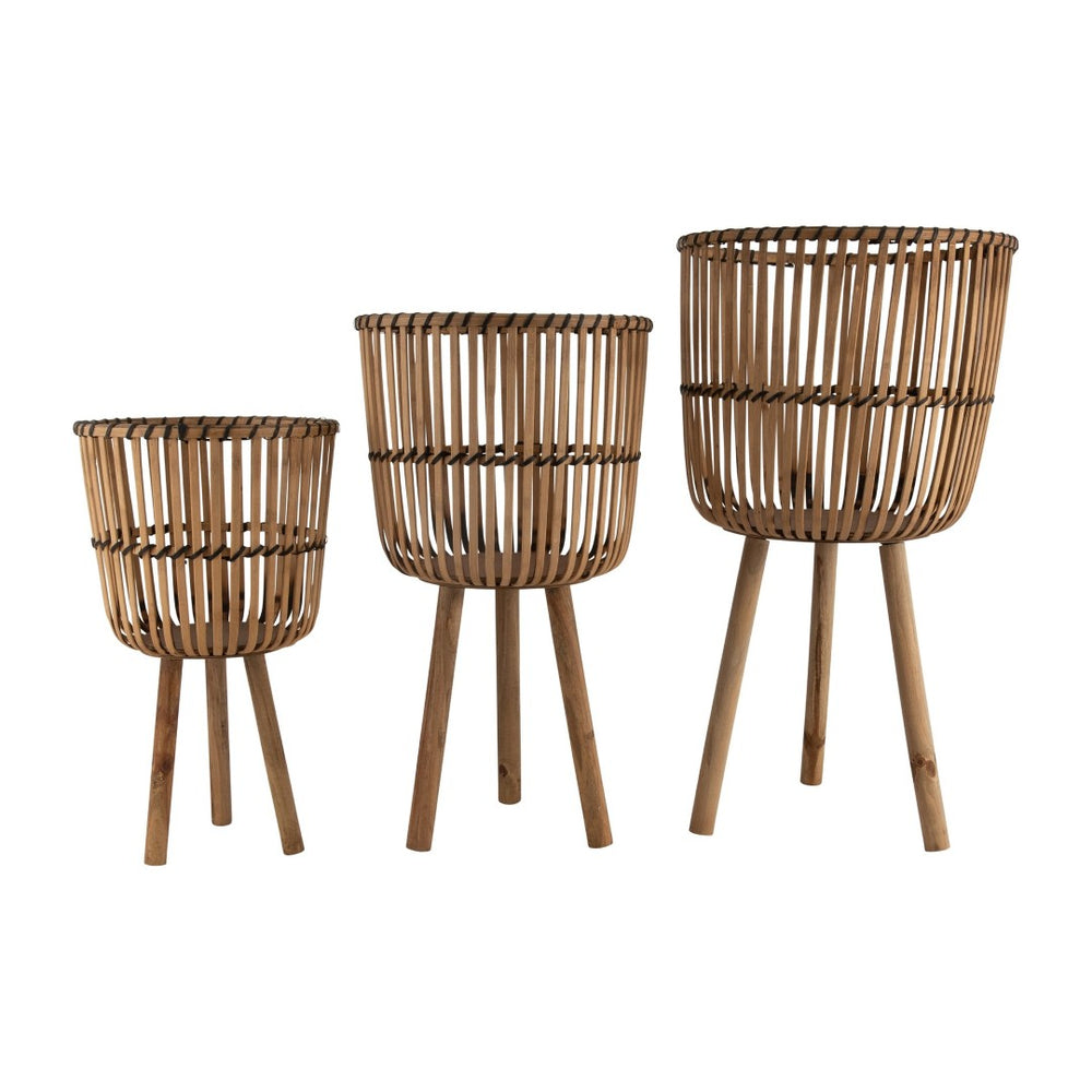 English Elm S/3 Bamboo Footed Planter Set Graduated Sizes Organic Indoor Outdoor Decor B079106813