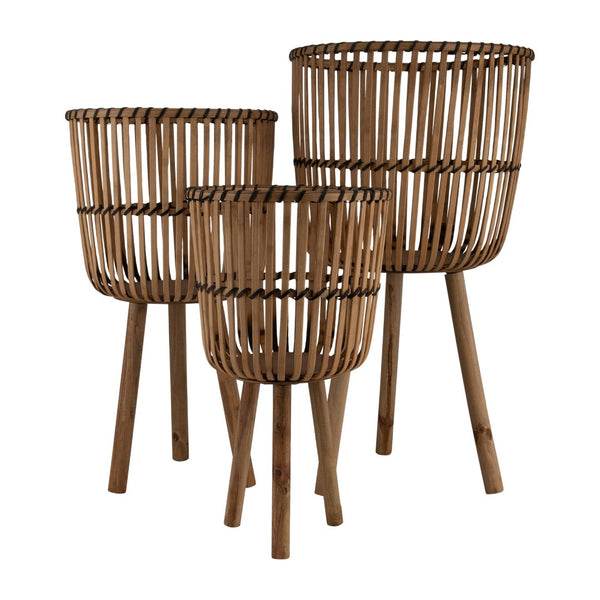 English Elm S/3 Bamboo Footed Planter Set Graduated Sizes Organic Indoor Outdoor Decor B079106813