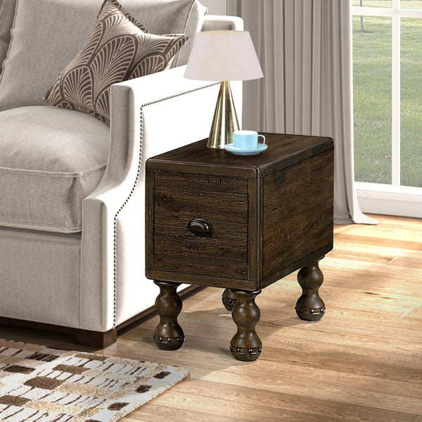 English Elm Solid Wood End Table - Vintage-Inspired Narrow Nightstand With Drawer For Small Spaces, Easy Assembly W1202P176734-GIGA