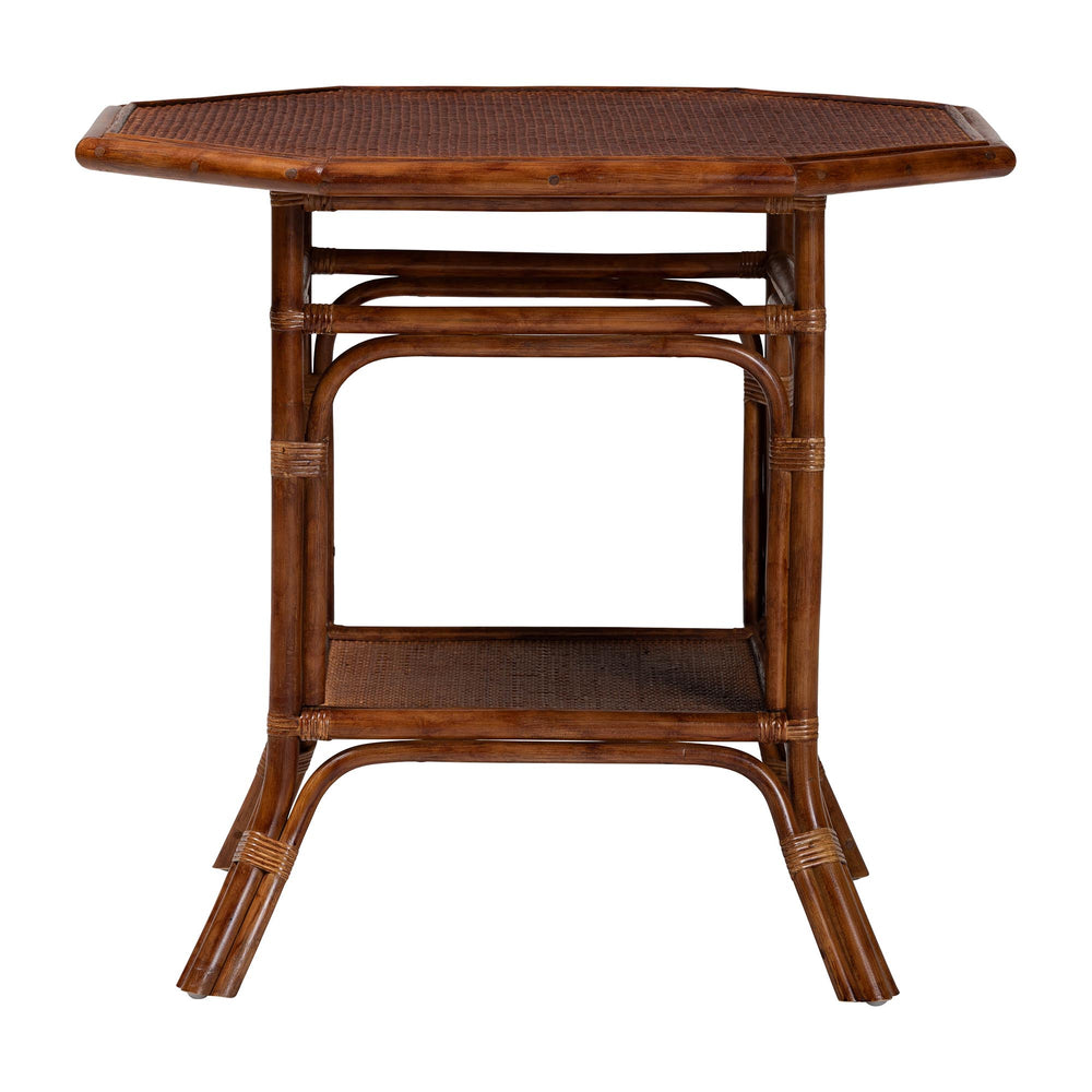 Baxton Studio Bali Jayanti Marbled Tortoise Rattan Dining Table — Handwoven Octagonal Bistro W/ Open Shelf, Seats 4 WS211-Tortoise-Rattan-DT