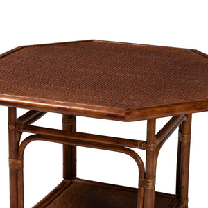 Baxton Studio Bali Jayanti Marbled Tortoise Rattan Dining Table — Handwoven Octagonal Bistro W/ Open Shelf, Seats 4 WS211-Tortoise-Rattan-DT