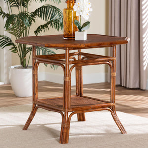 Baxton Studio Bali Jayanti Marbled Tortoise Rattan Dining Table — Handwoven Octagonal Bistro W/ Open Shelf, Seats 4 WS211-Tortoise-Rattan-DT