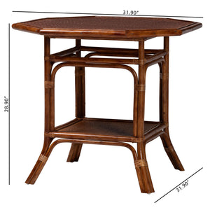 Baxton Studio Bali Jayanti Marbled Tortoise Rattan Dining Table — Handwoven Octagonal Bistro W/ Open Shelf, Seats 4 WS211-Tortoise-Rattan-DT