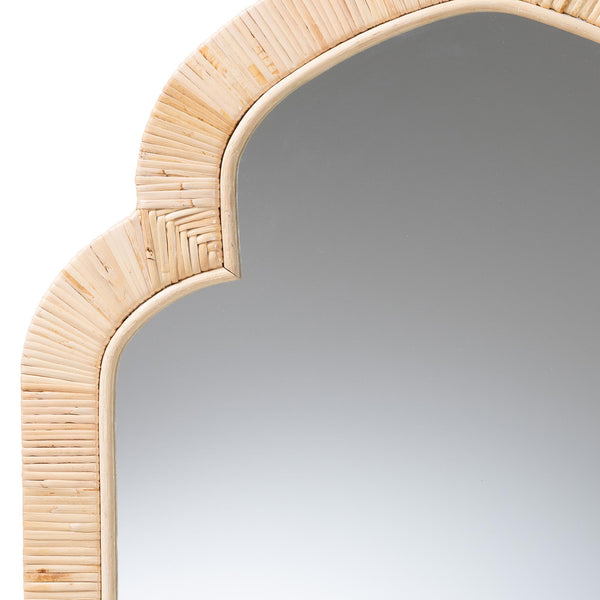Baxton Studio Bali Plautilla Natural Rattan Arched Wall Mirror — Handwrapped Mahogany Frame, Coastal Boho Accent (40") WS227-Natural-Rattan/Wooden-Mirror-Boxed