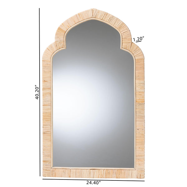 Baxton Studio Bali Plautilla Natural Rattan Arched Wall Mirror — Handwrapped Mahogany Frame, Coastal Boho Accent (40") WS227-Natural-Rattan/Wooden-Mirror-Boxed
