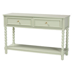 Baxton Studio Bali Karnia Console Table With Spindle Legs, 2-Drawer Solid Java Hardwood Accent Table, Ready-To-Use Karnia-Green-Wooden-Console Table