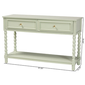 Baxton Studio Bali Karnia Console Table With Spindle Legs, 2-Drawer Solid Java Hardwood Accent Table, Ready-To-Use Karnia-Green-Wooden-Console Table