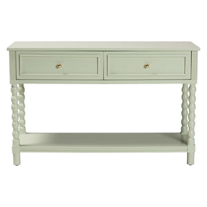 Baxton Studio Bali Karnia Console Table With Spindle Legs, 2-Drawer Solid Java Hardwood Accent Table, Ready-To-Use Karnia-Green-Wooden-Console Table