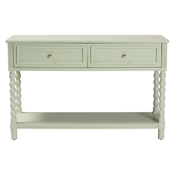 Baxton Studio Bali Karnia Console Table With Spindle Legs, 2-Drawer Solid Java Hardwood Accent Table, Ready-To-Use Karnia-Green-Wooden-Console Table
