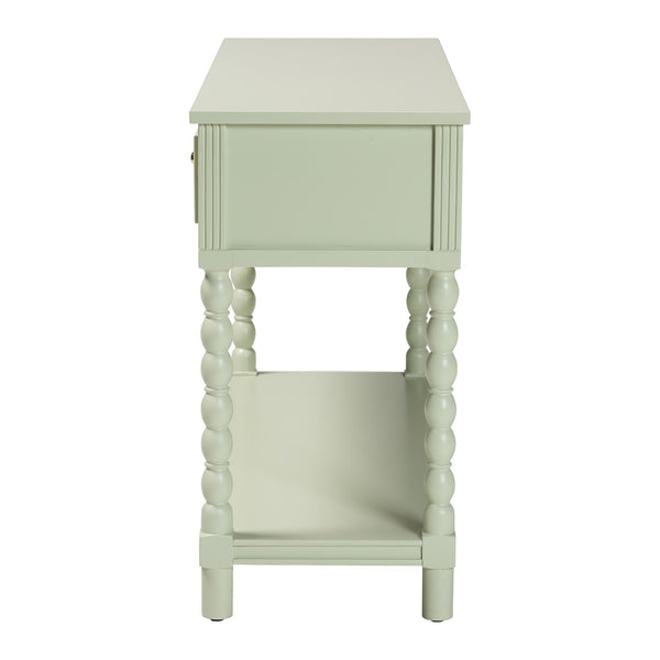 Baxton Studio Bali Karnia Console Table With Spindle Legs, 2-Drawer Solid Java Hardwood Accent Table, Ready-To-Use Karnia-Green-Wooden-Console Table