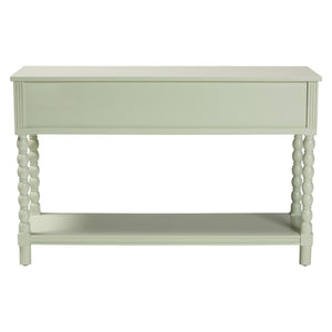 Baxton Studio Bali Karnia Console Table With Spindle Legs, 2-Drawer Solid Java Hardwood Accent Table, Ready-To-Use Karnia-Green-Wooden-Console Table