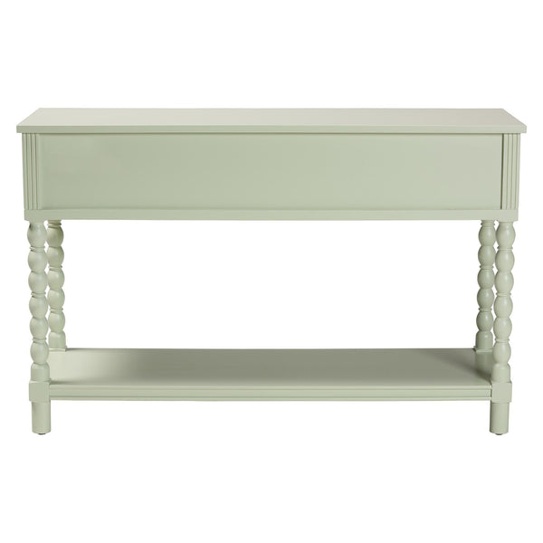 Baxton Studio Bali Karnia Console Table With Spindle Legs, 2-Drawer Solid Java Hardwood Accent Table, Ready-To-Use Karnia-Green-Wooden-Console Table