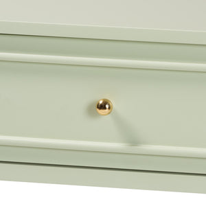 Baxton Studio Bali Karnia Console Table With Spindle Legs, 2-Drawer Solid Java Hardwood Accent Table, Ready-To-Use Karnia-Green-Wooden-Console Table