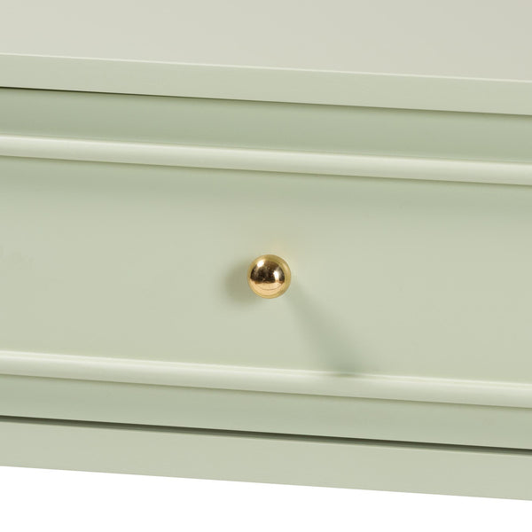 Baxton Studio Bali Karnia Console Table With Spindle Legs, 2-Drawer Solid Java Hardwood Accent Table, Ready-To-Use Karnia-Green-Wooden-Console Table